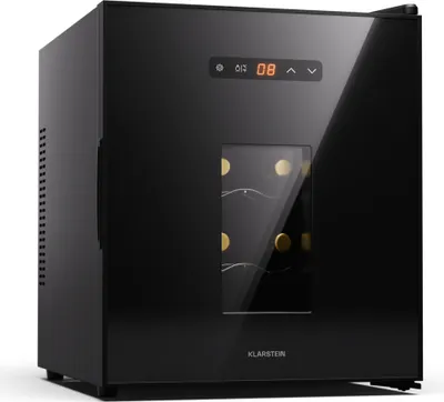 Produktbild von Klarstein Freistehender Weinkühlschrank, 1 Zonen Getränkekühlschrank Klein, Kleiner Weinschrank, Wein-Kühlschrank mit Glastür, Leiser Flaschenkühlschrank für Wein & Bier, 5-22°C, 16 Flaschen