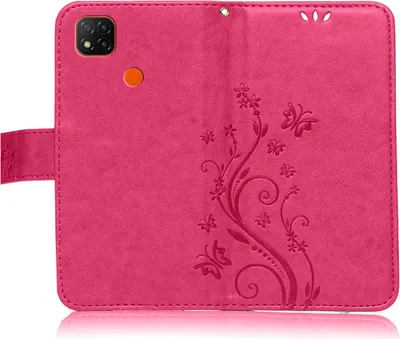 Produktbild von Handy Tasche für Xiaomi Redmi 9C NFC Schutz Hülle Handyhülle mit Blumenmuster Klapp Hülle mit Standfunktion und Kartenfächer Pink
