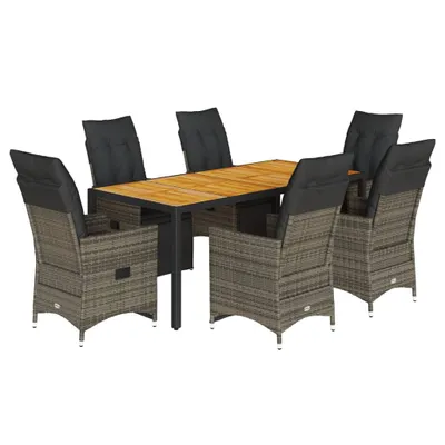Image de vidaXL Ensemble de jardin bistrot 7 pièces avec coussins Gris Poly rotin