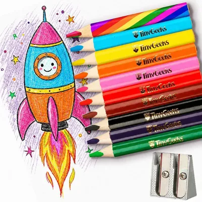 Produktbild von Jumbo Buntstifte für Kinder, 10er Set mit Regenbogenstift & Anspitzer, Dreiecksform, 9cm