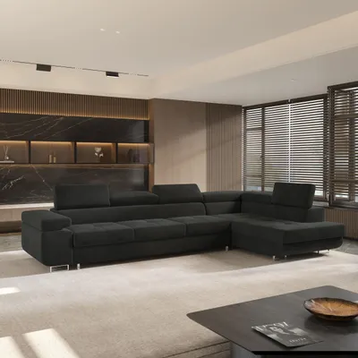 Produktbild von Masseno Ecksofa VICENTE mit Schlaffunktion L-Form, Sofa mit Bettkasten, Wohnzimmersofa, Couch, Soffa, Bettsofa, Couchgarnitur- Schwarz, MONOLITH 95