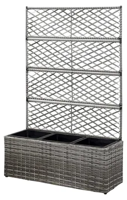 Produktbild von Rankgitter Hochbeet mit 3 Töpfen 83x30x130 cm Polyrattan Grau
