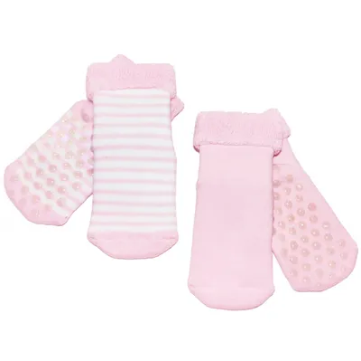 Produktbild von Baby ABS-Socken 2-er Pack aus Baumwolle Warme Füßchen: Ringel Hellrosa Größe 17-18