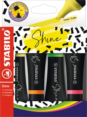 Produktbild von Textmarker im Tubendesign - STABILO Shine - 4er pack - gelb, orange, grün, pink