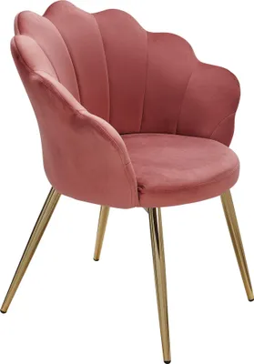 Productafbeelding van WOHNLING Eetkamerstoel Tulpenmodel, fluweel, roze, gestoffeerd. Keukenstoel met gouden poten. Schalenstoel, Scandinavisch design. Bekleding van stof