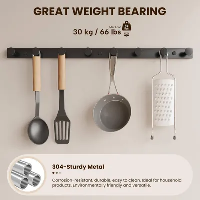 Produktbild von Garderobenhaken Edelstahl Selbstklebend & Schrauben 8 Haken Schwarz