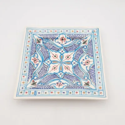 Image de Assiette carrée Marocain turquoise - L 24 cm
