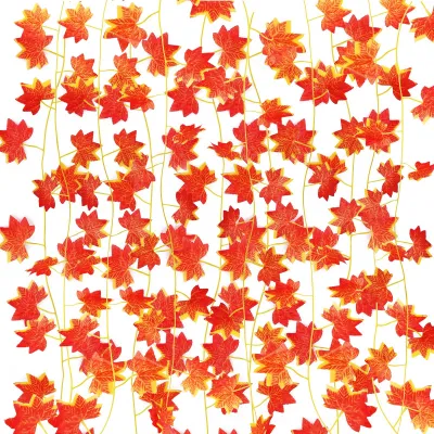 Kunst-Ahornblätter-Slinger, 12 Stück, 210 cm, rot, für Herbstdeko
