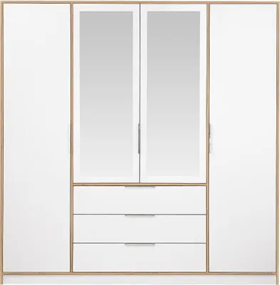 Produktbild von 4-türiger Kleiderschrank mit 3 Schubladen - Mit Spiegeln - 196 cm breit - Natur und weiß - LAMIKI