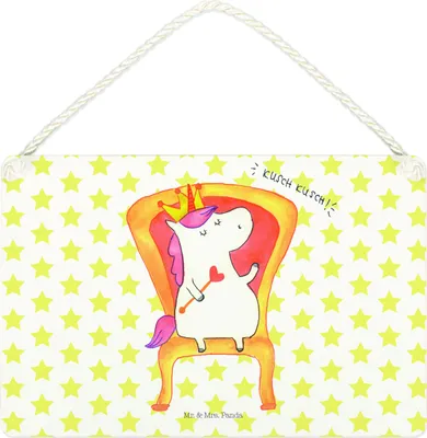 Produktbild von Mr. & Mrs. Panda Schild Einhorn König DIN A4 - Weiß - Geschenk, Kaiser, Präsident, Türschild, Bundeskanzler, holzbild, Wandbild Holz, wandtafel, Unicorn, Krone