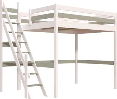 Produktbild von Hochbett 140x200 aus holz Sylvia mit Mülertreppe - Weiß/Mokka