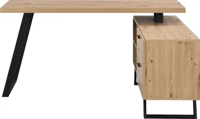 Produktbild von Eckschreibtisch mit Ablagefächern - MDF - Natur und schwarz - NAYARO