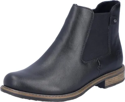 A single black leather Chelsea boot is shown against a white background.