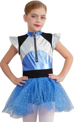 Immagine prodotto di Costume da astronauta per bambina, taglia 134-140 cm - Vestito spaziale scintillante con gonna in tulle, disegno metallico e colletto per carnevale&Halloween&party