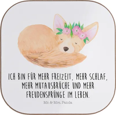 Produktbild von Mr. & Mrs. Panda Untersetzer für Gläser Wüstenfuchs Blumen - Weiß - Geschenk, Glücklich, Coaster, Afrika, Tischschoner, Glas, Wüste, Blumenkranz, gläseruntersetzer