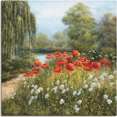 Produktbild von ARTland Leinwandbild Mohnwiese am See Größe: 70x70 cm