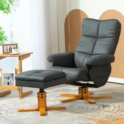 Produktbild von Relaxsessel mit Hocker, 145° neigbare Rückenlehne, 360° drehbar, Kunstleder, Dunkelgrau | 80 x 86 x 99 cm | bis 120 kg