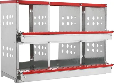 Produktbild von Legenest für Hühner - Legekasten - 2 Etagen, 6 Abteile, Belüftet, Wandmontage, Verzinktes Blech, Einfache Eierentnahme - Rot