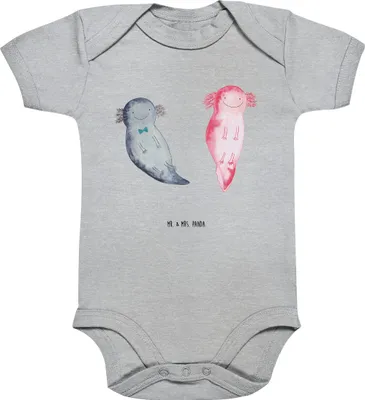 Produktbild von Mr. & Mrs. Panda Babybody Axolotl Freundin 3. - 6. Monat - Heather Grey - Geschenk, babykleidung body, Strampler Baby, Valentinstag, Ehemann, Kurzarmbody, Babystrampler