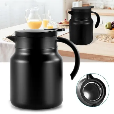 Produktbild von Thermoskanne, 1000ml, Thermokaraffe aus Edelstahl, Warmhaltefunktion, kalt (schwarz)