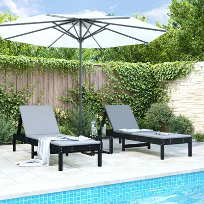 Produktbild von "im Angebot" Sonnenliegen 2 Stk. - möbel für den Garten - Schwarz 199,5x60x74 cm Massivholz Kiefer - Gartenliegen CC22133