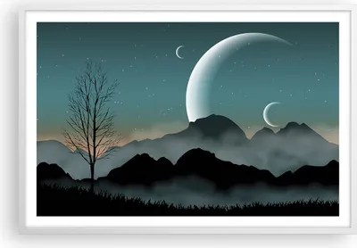 Produktbild von Gerahmtes Poster - Weißer Rahmen - Himmel Nacht Illustration - 91,5x61 cm - Wand Bild - Wanddeko - Wandbilder - Kunstposter - Wandposter - Bilderrahmen - Bilder - Kunstdruck - Wandbild P2WAA91x61-4143