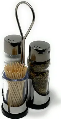 Produktbild von Menage Salz und Pfeffer Streuer Set Zahnstocher 230 Salzstreuer Pfeffestreuer Klein Edelstahl Glas