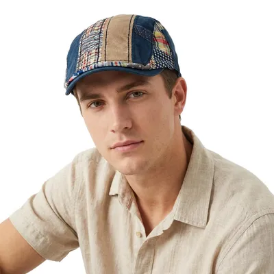 Zdjęcie produktu dla Czapka typu "newsboy" męska, patchwork, vintage, płaska, niebieska, rozmiar M-L
