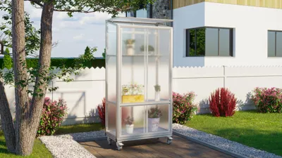 Produktbild von Vitavia Balkon- und Anlehn-Gewächshaus "Stad" aluminium eloxiert 4 mm HKP mit Rollfundament