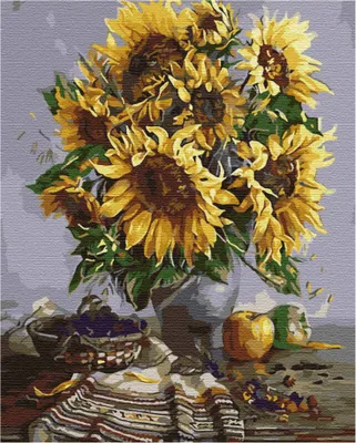 Produktbild von Malen nach Zahlen mit einem Rahmen Gemälde - Blumen, Sonnenblumen in einer Vase 40x50 cm