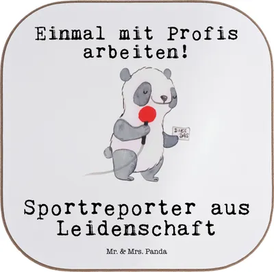 Produktbild von Mr. & Mrs. Panda Holzuntersetzer Sportreporter Leidenschaft - Weiß - Geschenk, Tischuntersetzer, Untersetzer für Gläser, Tassenuntersetzer, gläseruntersetzer, Coaster
