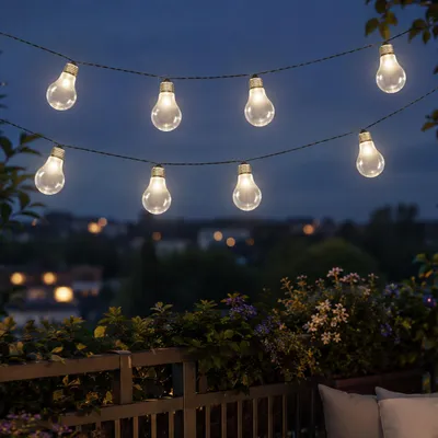 Produktbild von LED Solar Lichterkette mit 10 transparenten Glühbirnen - L: 4,5m - Lichtsensor - für Außen
