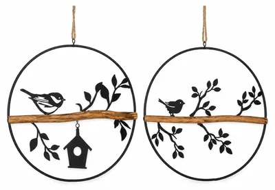 2er Set Fensterhänger Vogel auf Ast, Metall, schwarz, 25 cm