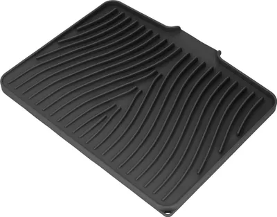 A black silicone drying mat with a ribbed surface.
