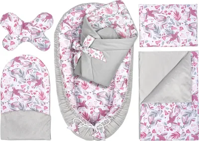 Produktbild von Pepi Babynest Kokon 6 teiliges Babynestchen Set für Babys Neugeborene Kuschelnest-Set mit Babyhörnchen Krabbeldecke Grey Velvet 95×55 cm Hummingbird