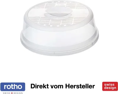 Produktbild von Rotho Mikrowellenabdeckung Transparent Kunststoff BASIC, Ø 28,5 cm, Höhe 9 cm (innen 7 cm), mit Griff, Entlüftungsschlitzen, kratzfest, -20 bis +180°C