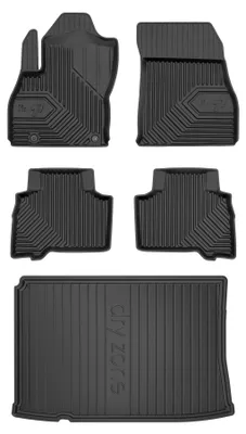 Image de Tapis en caoutchouc + bac de coffre pour Fiat Qubo 2008-2020 (monospace) – 5 pièces, noirs, sur mesure