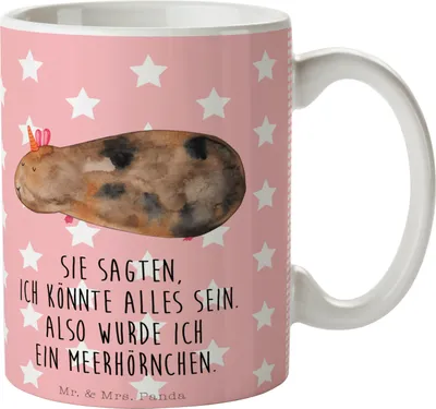 Produktbild von Mr. & Mrs. Panda Tasse Einhorn Meerschweinchen - Rot Pastell - Geschenk, Meerhörnchen, Meerschwein, Kaffeebecher, Becher, Einhörner, schöne, Teetasse, Unicorn