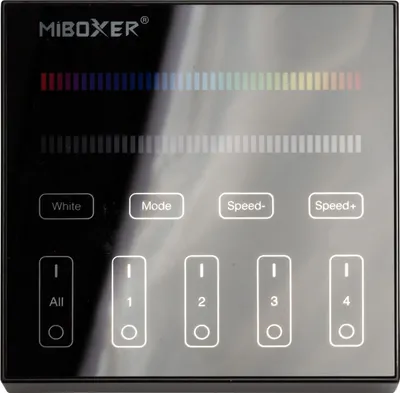 Produktbild von MiBoxer RGBW Wandcontroller Touch Panel 4 Zonen 2.4GHZ | 3V (2x AAA) Batterie | B3-B | Wandaufbau | Schwarz