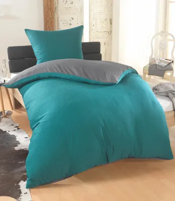 Produktbild von Dreamhome Mikrofaser-Seersucker-Bettwäsche 2-teilig, 135 × 200 + 80 × 80 cm, Grau-Petrol