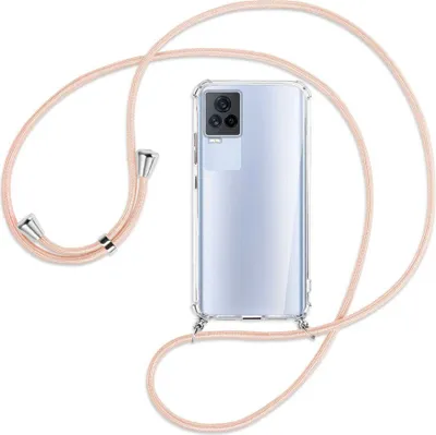 Produktbild von Handykette Backcover-Schutzhülle mit Band (Metall silberfarben) für vivo IQOO 7 - rose peach