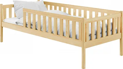 Image de Lit d'enfant avec protection contre les chutes, sommier à lattes, lit d'enfant | sûr & stable | autres dimensions : 80x160, 90x190, 90x200 cm | 80x180 cm de la 3e à la 12e année, naturel