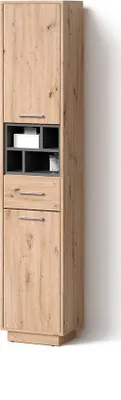 Image de Meuble salle de bain Livinity Temo Chêne Artisan/Anthracite 38x190cm avec portes, tiroir et compartiments ouverts, Model 52787