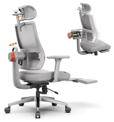 Imagen del producto de Silla de oficina ergonómica MagicH-GPro: silla de escritorio con reposapiés, altura ajustable, soporte lumbar, reposacabezas, giratoria con ruedas. Color: MagicH-GPro