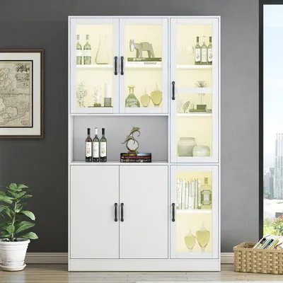 Produktbild von okwish Vitrine 120 x 40 x 200cm mit LED-Licht und Türen für Wohnzimmer Weiß