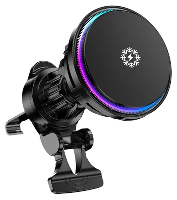 Image de Support de recharge sans fil pour téléphone 15 W avec refroidissement par glace, support magnétique pour téléphone avec lumières colorées, universel pour la grille d'aération du tableau de bord
