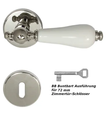Produktbild von Massiv Messing Türbeschlag Sparta R BB Edelstahlfarbig poliert Weißer Porzellangriff
