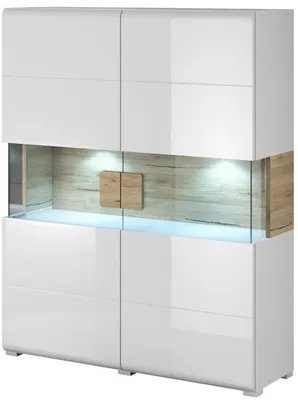 Zdjęcie produktu dla Komoda wysoka TOLEDO Szerokość 122 cm Biały laminat - san remo/Biały połysk - san remo Helvetia Meble 2494DW42