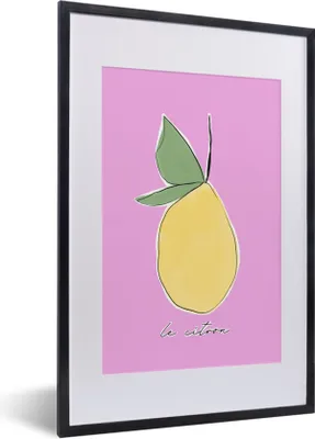 Produktbild von MuchoWow® Gerahmtes Poster Zitrone - Frucht - Pastell 40x60 cm - Poster mit Schwarzem Bilderrahmen Wandposter Rahmen Foto Bilder - Poster in Rahmen