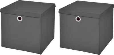 Produktbild von 2 Stück Dunkelgrau Faltbox 33 x 33 x 33 cm Aufbewahrungsbox faltbar mit Deckel